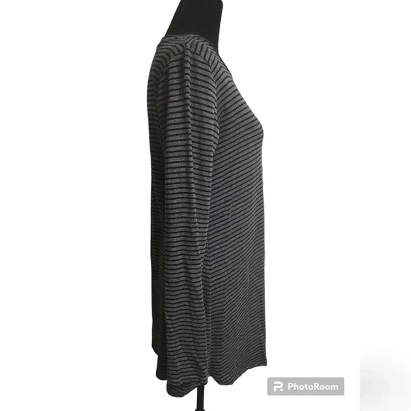 Eileen Fisher organic BOAT-NECK STRIPED TOP,  IN ASH/BLACK - Picture 5 of 8